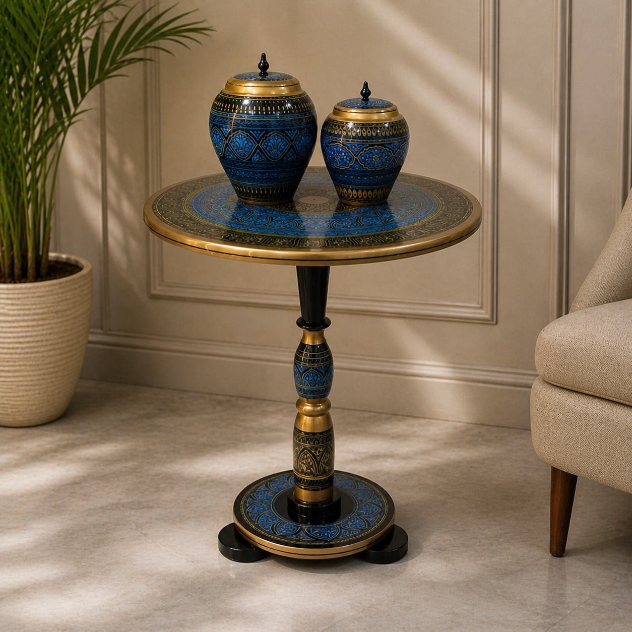 Naqashi Art Hand Painted Wood MDF Round Coffee Table 16" & 18" Diameter