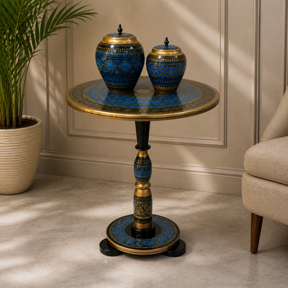 Naqashi Art Hand Painted Wood MDF Round Coffee Table 16" & 18" Diameter