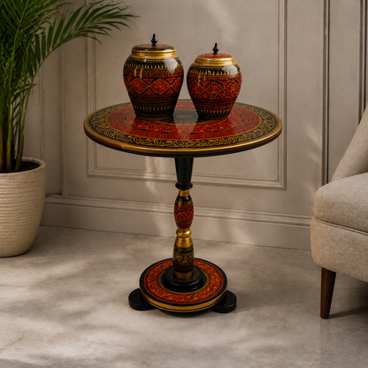 Naqashi Art Hand Painted Wood MDF Round Coffee Table 16" & 18" Diameter