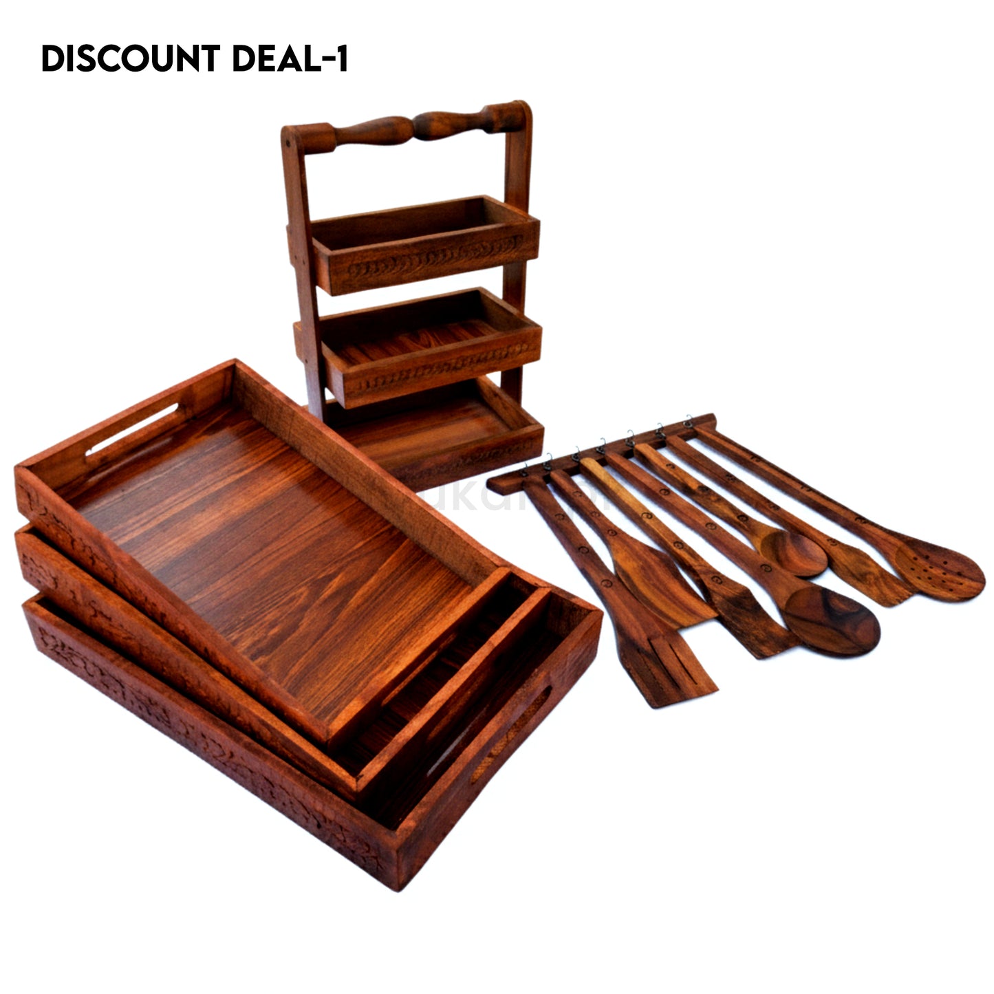 Ramadan Special Deal - Wooden Cooking Spoon Set, Spoon Rack and Wooden Tray Set