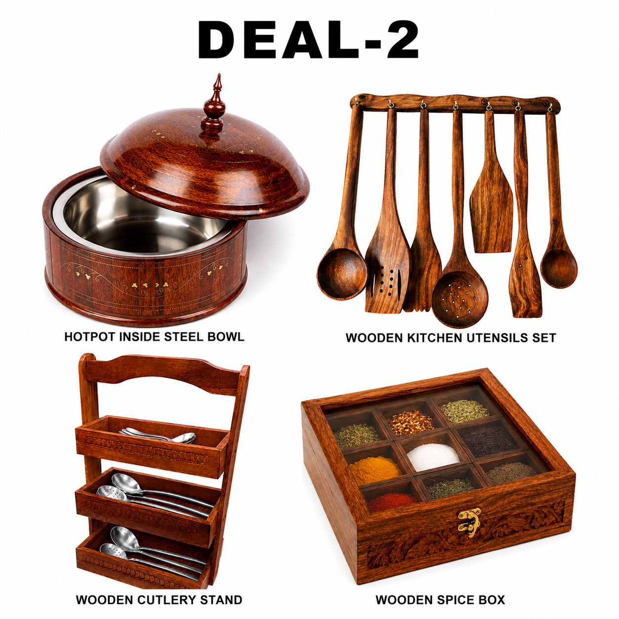 4-Piece Handcrafted Sheesham Wood Kitchen Set