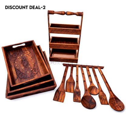 Ramadan Special Deal - Wooden Cooking Spoon Set, Spoon Rack and Wooden Tray Set