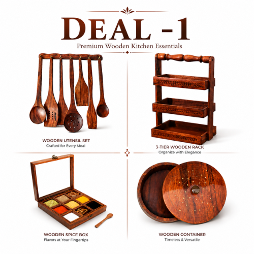 4-Piece Handcrafted Sheesham Wood Kitchen Set