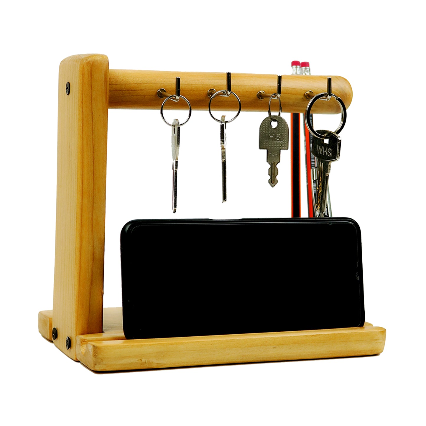 Wooden Office Key holder Phone Stand| Key Hanging Hooks Watch Glasses Holder