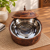 Hand-Carved Sheesham Wood Hotpot for Roti – Traditional Wooden Serving Hotpot