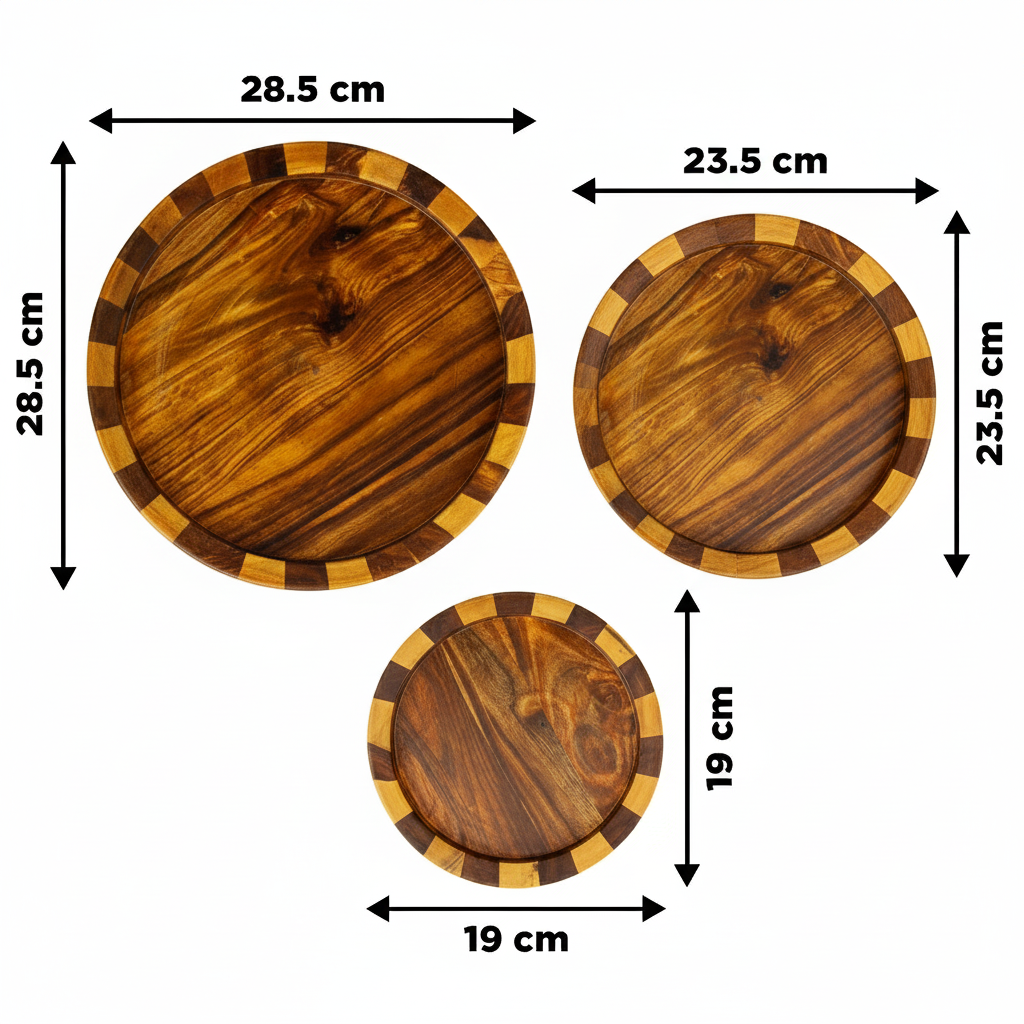 Handcrafted Sheesham Wood Plates Set of 3 for Serving and Decor