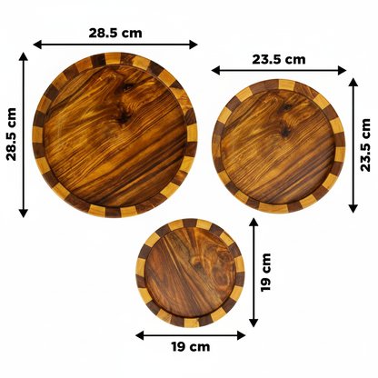 Handcrafted Sheesham Wood Plates Set of 3 for Serving and Decor