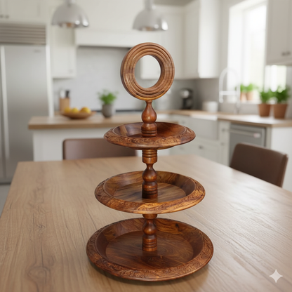 Handcrafted Sheesham Wood 3 Tiered Fruit Cupcake Stand