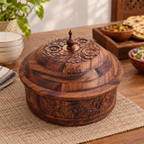 Hand-Carved Sheesham Wood Hotpot for Roti – Traditional Wooden Serving Hotpot