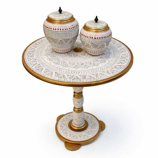 Hand-Painted NAQASHI Art Coffee Side Table for Home Decor (Off White)