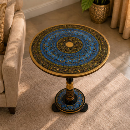 Hand-Painted NAQASHI Art Coffee Side Table for Home Decor (Golden Blue)
