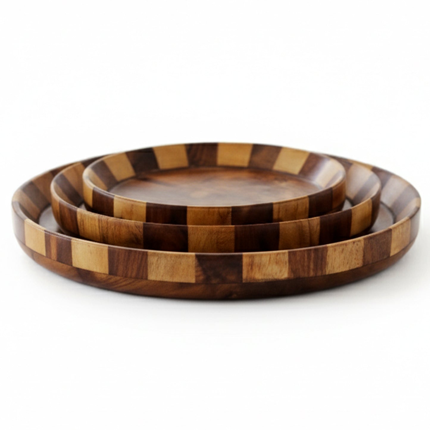 Handcrafted Sheesham Wood Plates Set of 3 for Serving and Decor