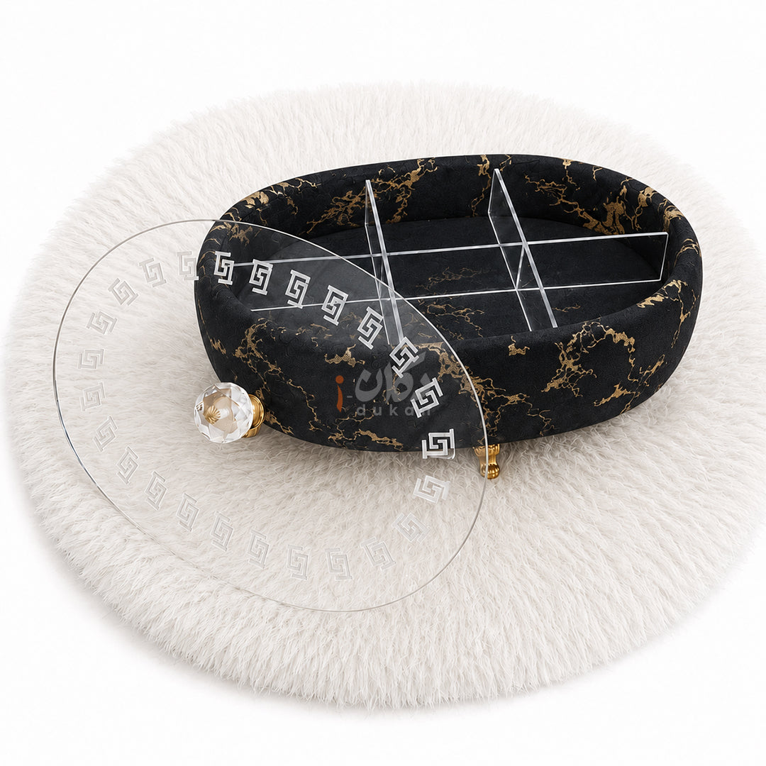 Turkish Velvet Dry Fruit Basket with Acrylic Top Lid
