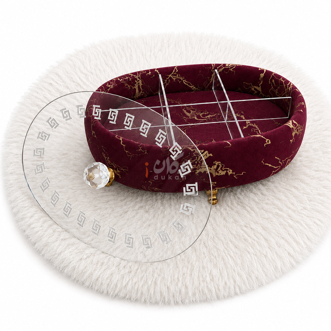 Turkish Velvet Dry Fruit Basket with Acrylic Top Lid