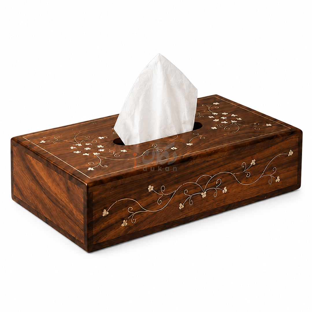 Handcrafted Wooden Tissue Boxes with Naqshi, Brass and Carving Work