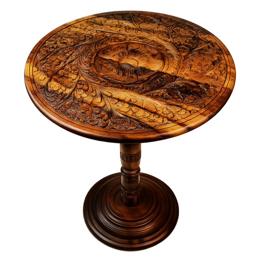 Hand Carving Pure Sheesham Wood Round Coffee Table