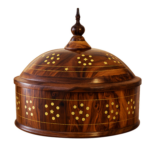 Sheesham Wood Hotpot with Brass Work & Steel Bowl (High Quality)