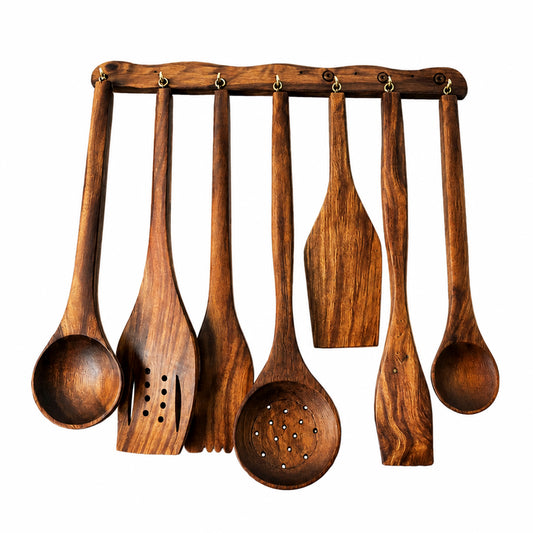 8 Pcs Handmade Wooden Cooking Spoon Set