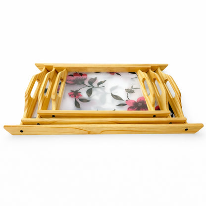 Kail Wood & Acrylic Floral Base Wooden Tray Set (Set of 3)