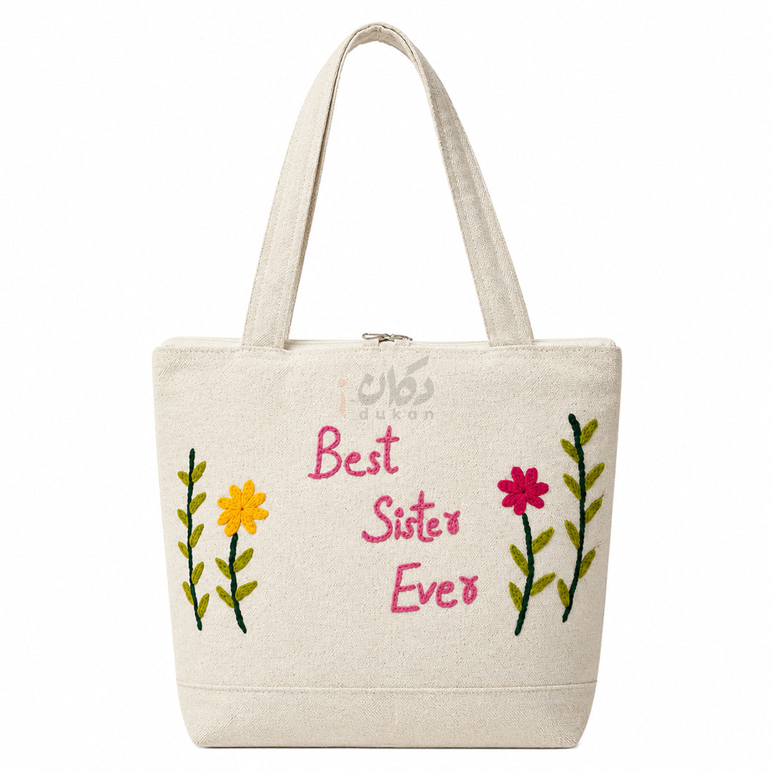 Handcrafted Embroidered Canvas Tote Bag | Handmade Eco-Friendly Women's Shoulder Bag