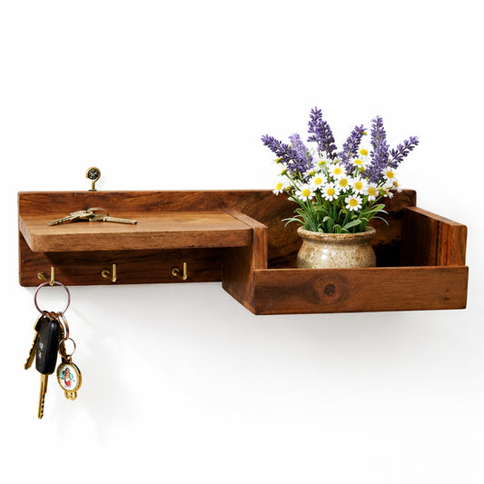 Wooden Entryway Organizer with Key Holder