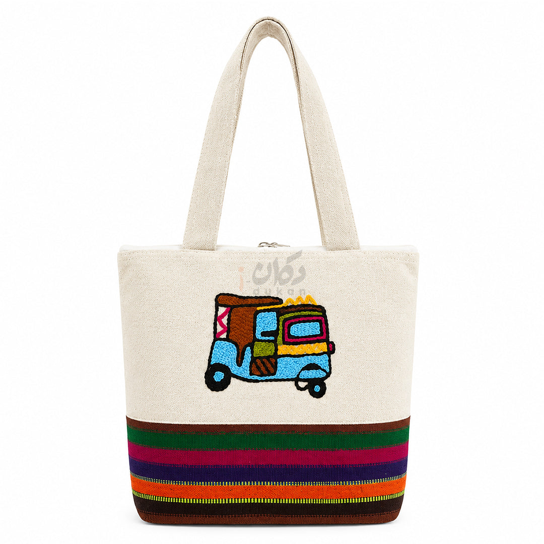 Handcrafted Embroidered Canvas Tote Bag | Handmade Eco-Friendly Women's Shoulder Bag