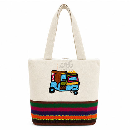 Handcrafted Embroidered Canvas Tote Bag | Handmade Eco-Friendly Women's Shoulder Bag
