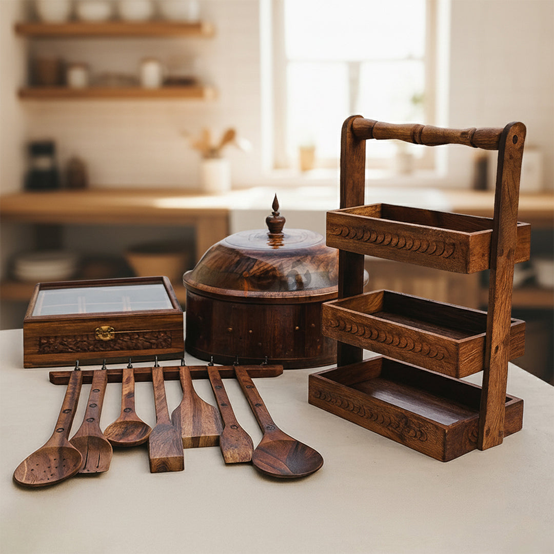 4-Piece Handcrafted Sheesham Wood Kitchen Set