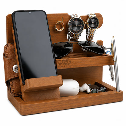 Wood MDF Desk Organizer | Phone Docking Stand Watches Key Holder
