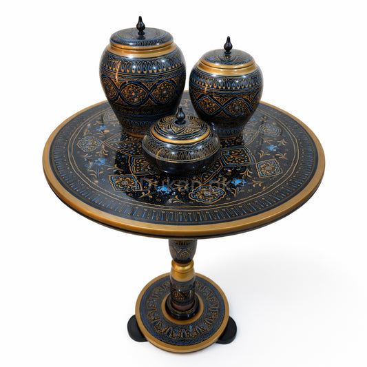 Hand-Painted NAQASHI Art Coffee Side Table for Home Decor (Black Fancy)