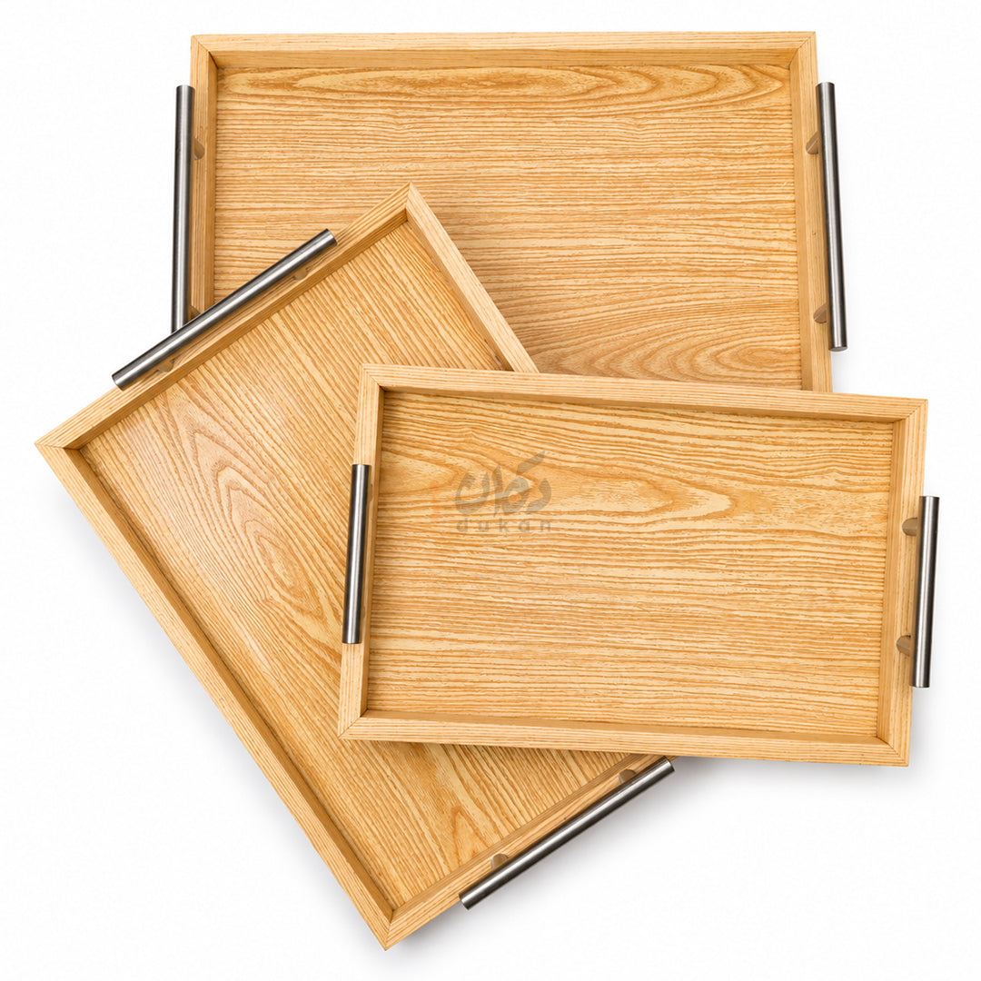 Kail Wood Set of 3 Serving Trays With Steel Handles