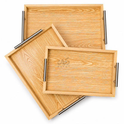 Kail Wood Set of 3 Serving Trays With Steel Handles