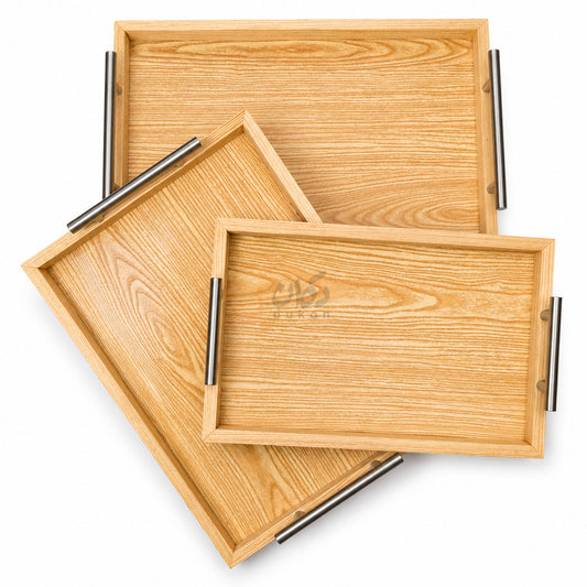 Kail Wood Set of 3 Serving Trays With Steel Handles