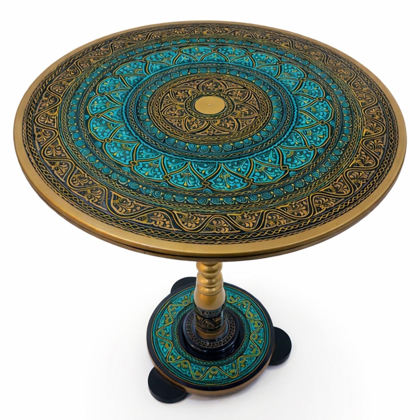 Naqashi Art Hand Painted Wood MDF Round Coffee Table 16" & 18" Diameter
