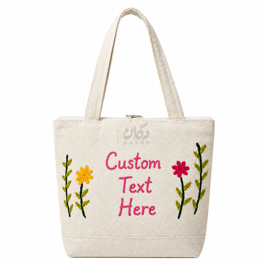 Custom Design Embroidered Canvas Tote Bag | Personalized Handmade Shoulder Bag for Women