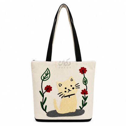 Handcrafted Embroidered Canvas Tote Bag | Handmade Eco-Friendly Women's Shoulder Bag