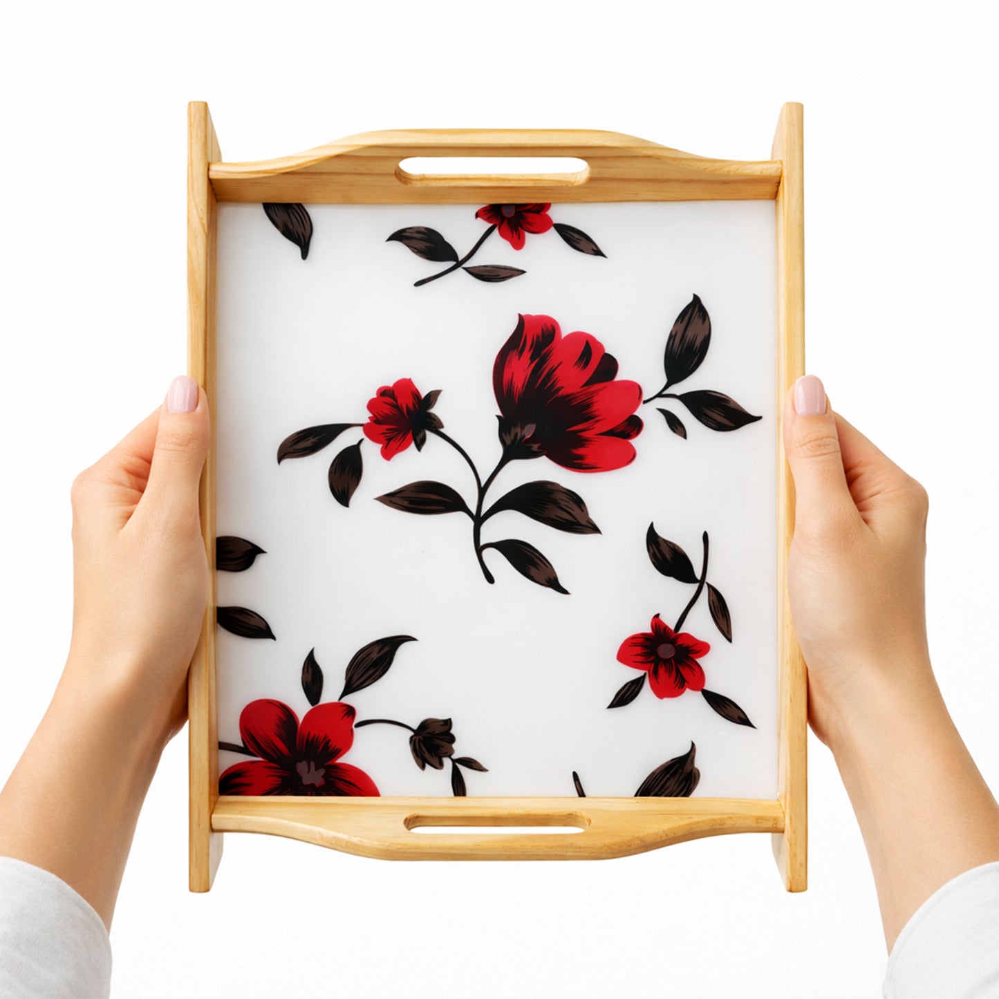 Kail Wood & Acrylic Floral Base Wooden Tray Set (Set of 3)