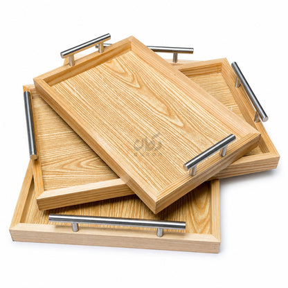 Kail Wood Set of 3 Serving Trays With Steel Handles