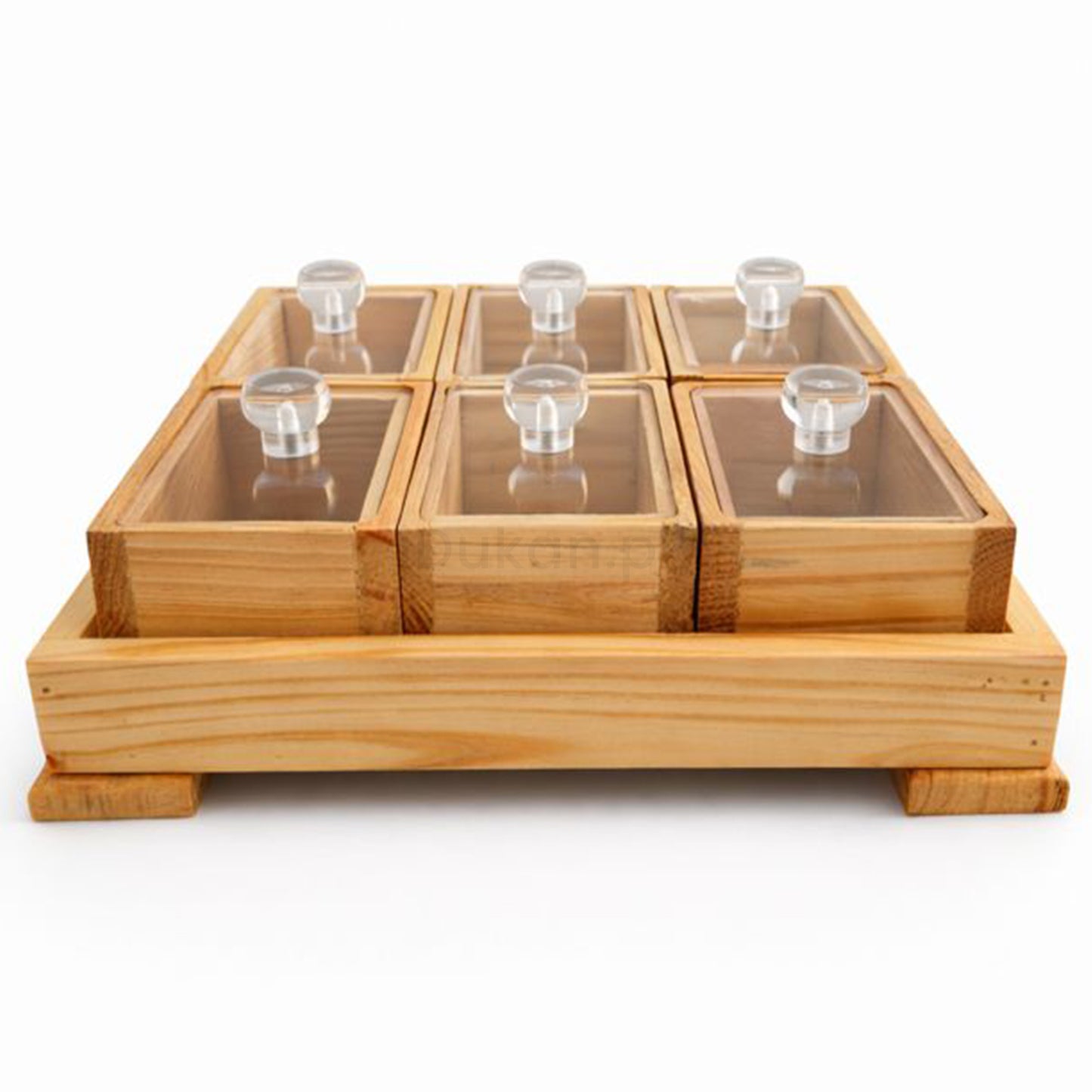 6-Piece Wooden Storage Box Set with Tray, Acrylic Lids & Spoon