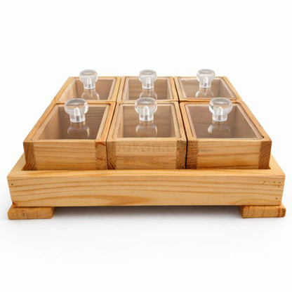 6-Piece Wooden Storage Box Set with Tray, Acrylic Lids & Spoon