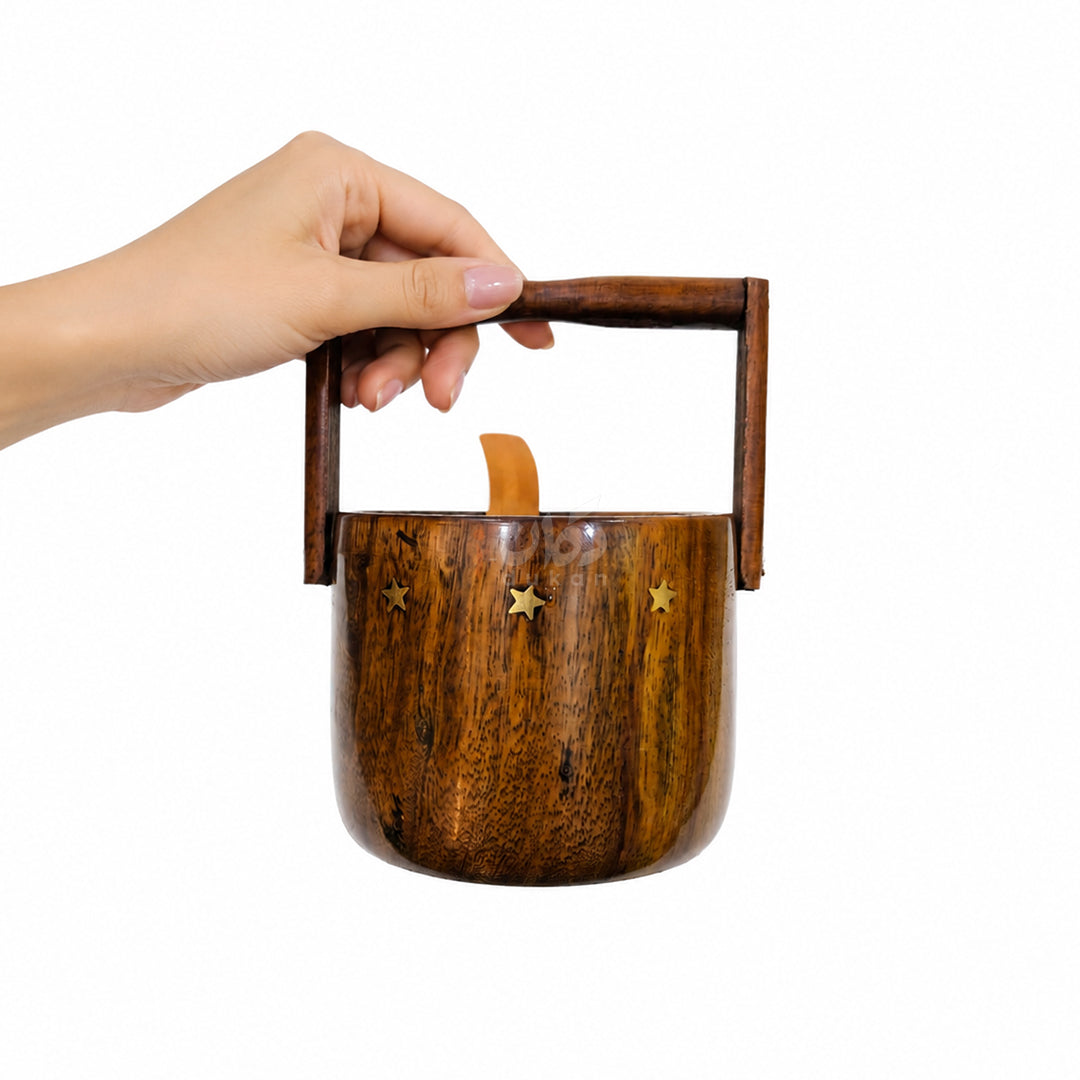 6 Pieces Solid Sheesham Wood Tea Coaster Set with Holder