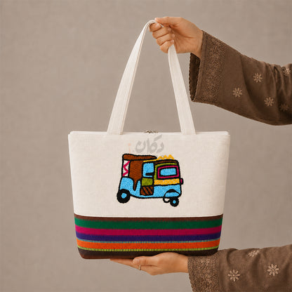 Handcrafted Embroidered Canvas Tote Bag | Handmade Eco-Friendly Women's Shoulder Bag