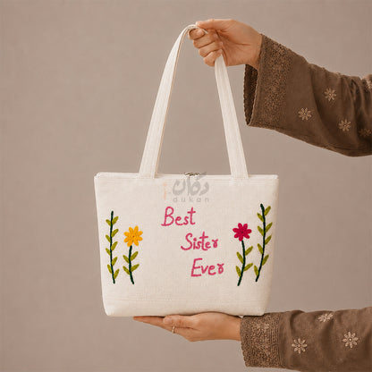 Handcrafted Embroidered Canvas Tote Bag | Handmade Eco-Friendly Women's Shoulder Bag