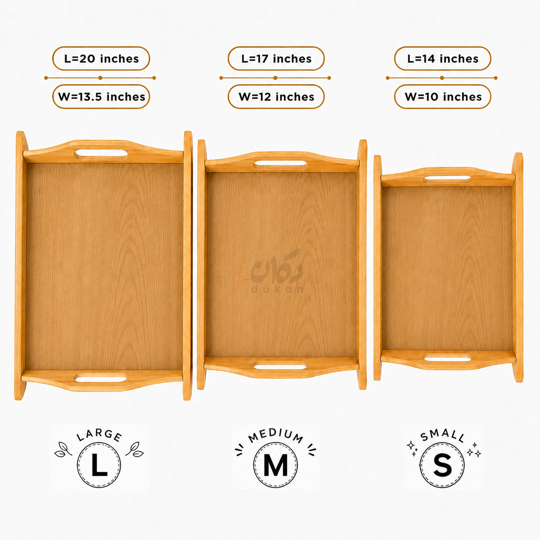 Kail Wood Set of 3 Serving Trays With Ergonomic Handles