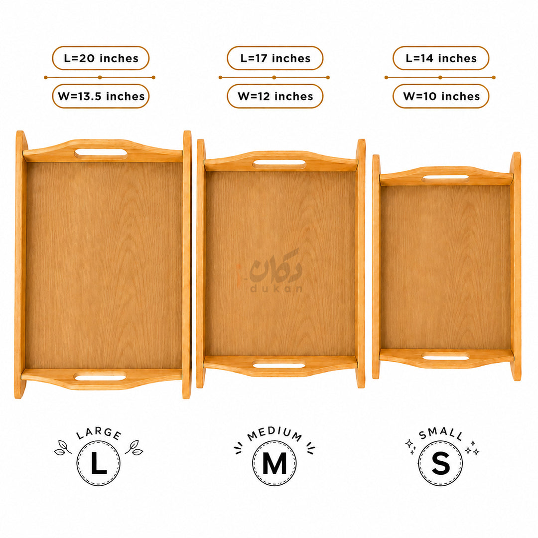Kail Wood Set of 3 Serving Trays With Ergonomic Handles