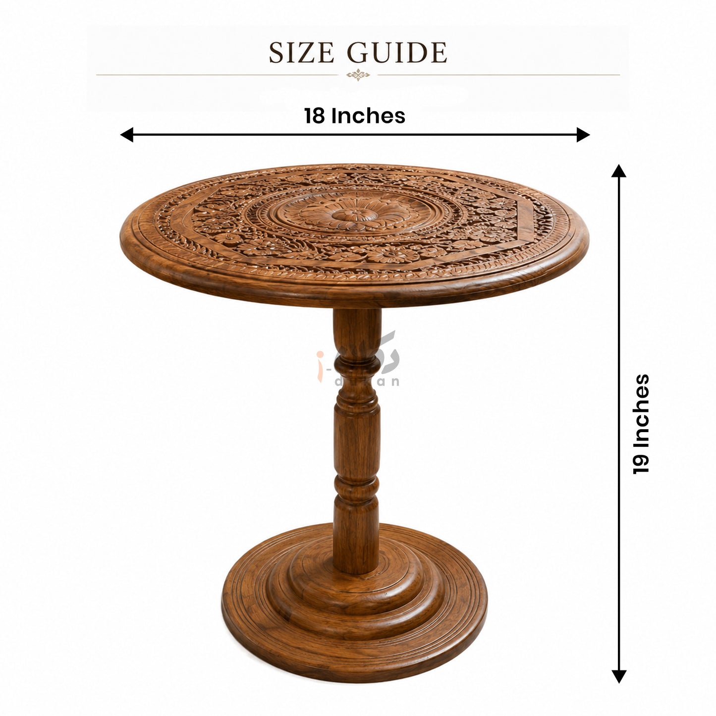 Hand Carving Pure Sheesham Wood Round Coffee Table