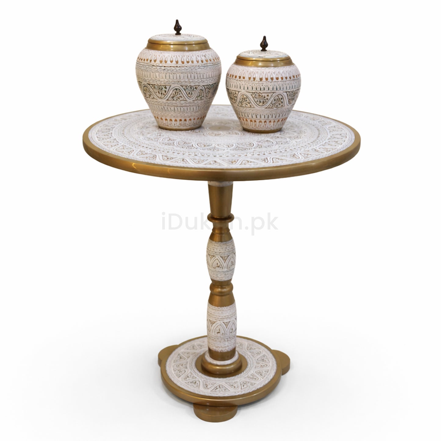 Hand-Painted NAQASHI Art Coffee Side Table for Home Decor (Off White)