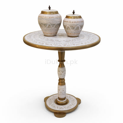 Hand-Painted NAQASHI Art Coffee Side Table for Home Decor (Off White)