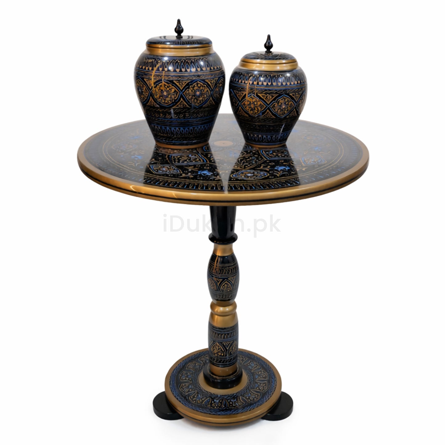 Hand-Painted NAQASHI Art Coffee Side Table for Home Decor (Black Fancy)