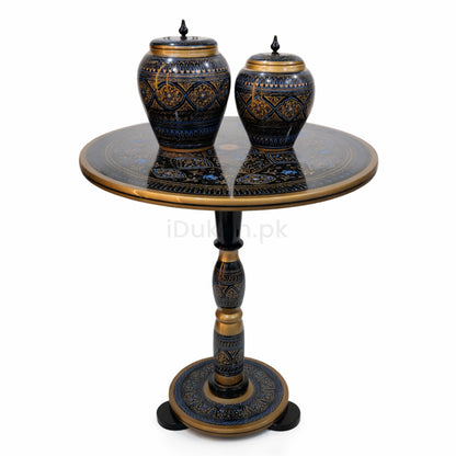 Hand-Painted NAQASHI Art Coffee Side Table for Home Decor (Black Fancy)